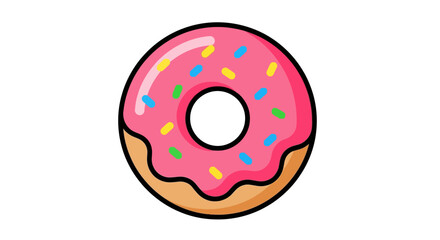 Obraz premium Cartoon pink frosted donut with colorful sprinkles illustration.