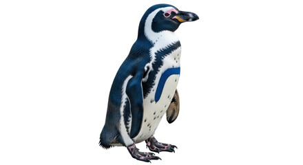 Isolated Penguin with Natural Plumage Standing Looking Right on a Seamless Background