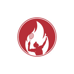 Fire and tennis player logo icon design template. 