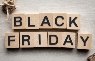 Fototapeta premium Black friday spelled out using wooden blocks on table