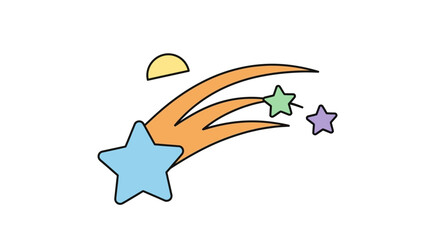 Colorful cartoon shooting star with a long tail.