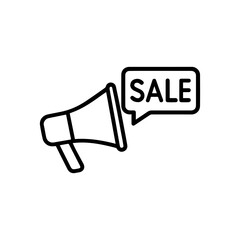 Line icon megaphone with sale vector on a white background Vector icon on a white background
