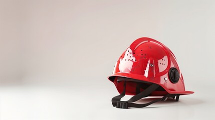 Red firefighter helmet on a white background, safety gear