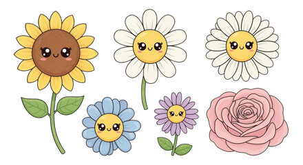 Whimsical Floral Fantasy: A delightful array of charming flowers, each with its own endearing character, arranged to bring joy and a touch of fancy to your creative projects.