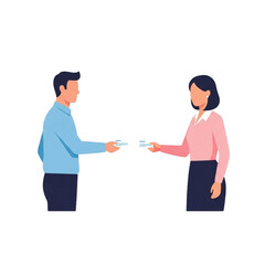 Obraz premium Business professionals exchanging business cards, building connections and networking in a modern and stylish setting, perfect for corporate communications