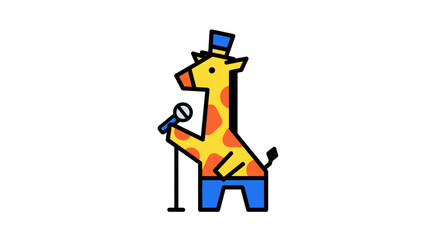 Fototapeta premium Cartoon Giraffe Singer with Microphone and Top Hat.