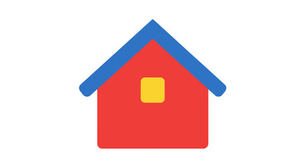 Fototapeta premium Simple colorful house icon with a blue roof and yellow window.