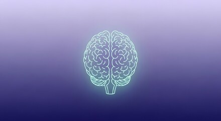 Glowing brain illustration centered on a gradient blue and purple background.