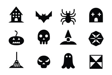 Collection of Halloween icons set silhouette vector art illustration. Halloween icons set &ndash; flat, spooky and festive designs for seasonal fun