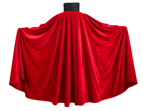  Red Velvet Vampire Cape with Black Stand-Up Collar, Elegant Gothic Style, Isolated PNG