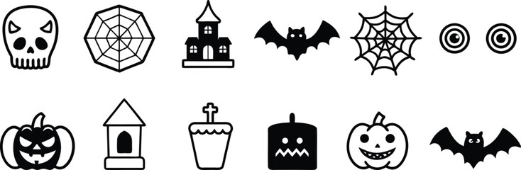 Collection of Halloween icons set silhouette vector art illustration. Halloween icons set &ndash; flat, spooky and festive designs for seasonal fun
