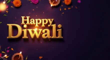 Fototapeta premium Festival of Lights: Festive Diwali decorations, including candles, flowers, and intricate designs, illuminate a dark background, creating a sense of warmth, celebration and cultural celebration.