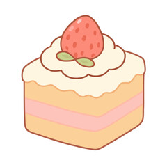 Cute Strawberry Shortcake Slice – Kawaii Dessert Illustration