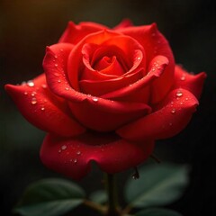 red rose with water droplets, Close-Up of Red Rose Petals with Water Droplets