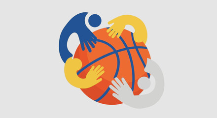 Fototapeta premium Diverse hands holding a basketball symbolizing teamwork and unity.