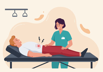 Vector illustration someone asked for help from a physical therapist because they had problems with their body.
