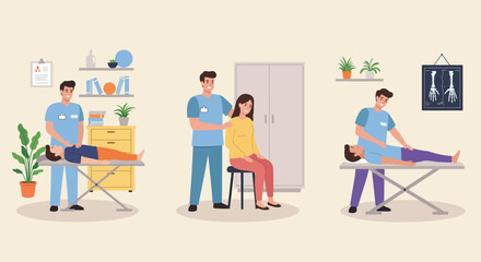 Vector illustration various physiotherapy activities