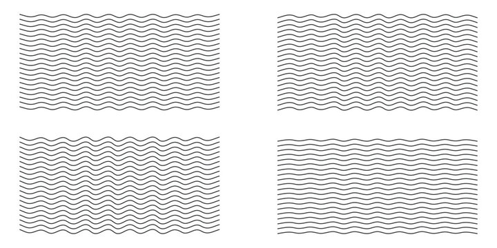 Wavy lines pattern element, wave ripple thin line strokes simple zigzag texture set, stream zig zag background. Vector illustration. EPS 10