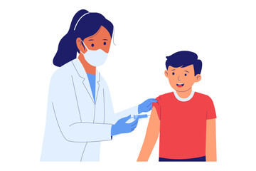 Illustration of Child Vaccination and Immunization. Doctor Giving a Vaccine Shot to a Young Boy for Sickness Prevention