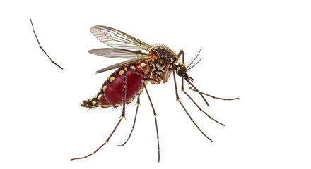 Isolated mosquito full of blood, ready to bite, causing diseases like malaria or dengue fever