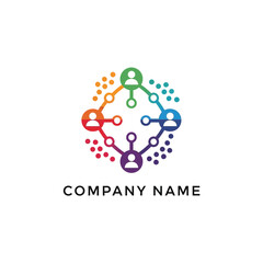 Colorful Social Network Logo Design with Connected People and Dots.