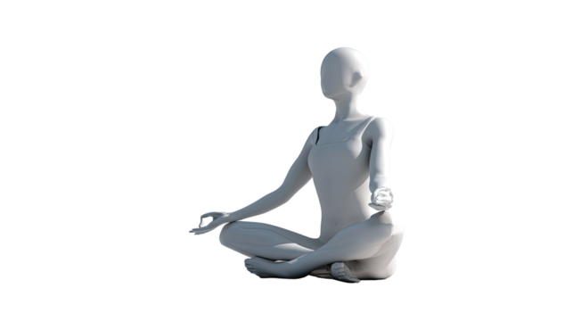 3D Render of Minimal Human Figure in Lotus Pose Practicing Meditation Isolated on White Background