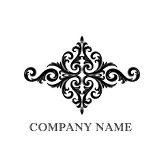 Elegant Black Ornamental Design with Swirling Motifs for Company Branding.