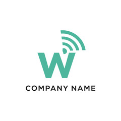 Modern Wireless Technology Logo Design Featuring Letter W and Signal Waves.
