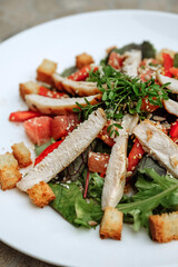 Delicious Chicken Salad with Fresh Ingredients on a White Plate