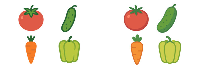 Fresh organic garden vegetables including ripe red tomatoes, green cucumbers, orange carrots, and bell peppers