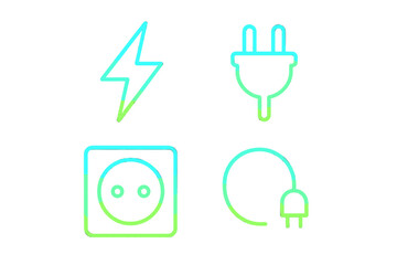 Fototapeta premium Electric power symbols including lightning bolt, electrical plug, wall outlet, and charging cable for energy concepts