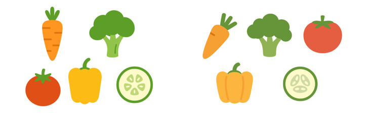 Colorful fresh organic vegetables including carrot broccoli tomato bell pepper and cucumber slice arranged on white background