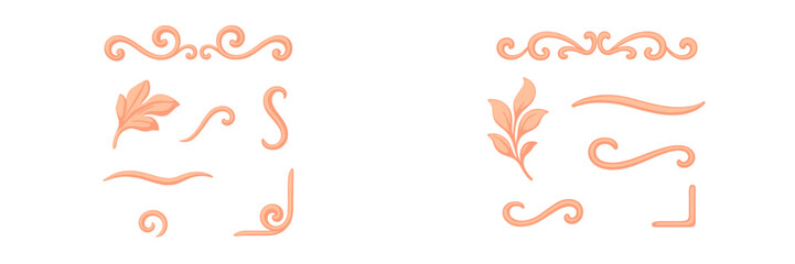 Elegant decorative design elements with ornate flourishes and botanical leaf accents for creative graphic projects and invitations