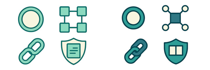 Modern collection of network, data, security, and link icons for digital interface, web design, and mobile applications