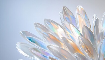 Iridescent Glass Petals: Abstract Floral Design with Subtle Color Shifts on Light Blue