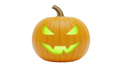 Isolated Jack-o'-lantern ready for Halloween, spooky carved pumpkin, glowing, creepy face