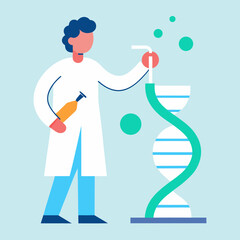 Obraz premium Scientist in lab coat conducts research on dna structure with bubbles