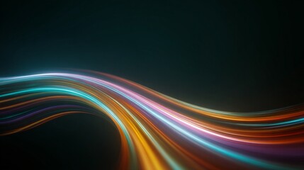 Colorful curved streaks of glowing light forming abstract wave movement with smooth gradients
