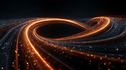 Abstract curved light lines twisting together with glowing intensity in dark futuristic space