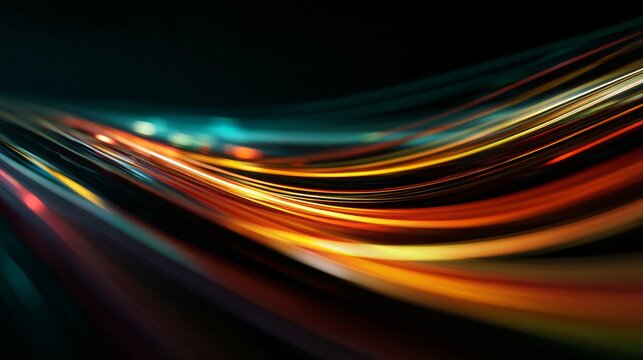 Abstract dynamic motion with curved luminous lines glowing in vibrant futuristic colors