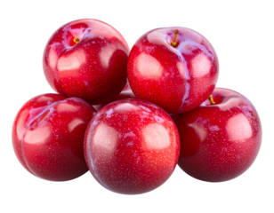 Ripe Japanese Plums Cluster, Front View, Isolated on Transparent Background