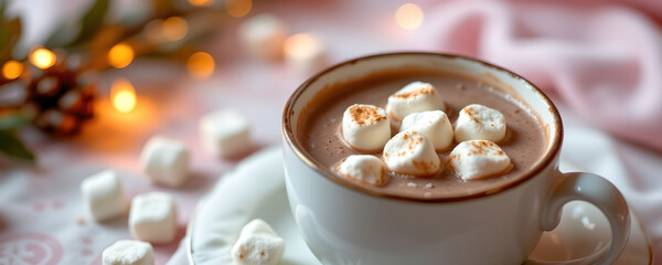 Cozy hot chocolate with marshmallow topping and soft lighting evoking holiday warmth and gratitude