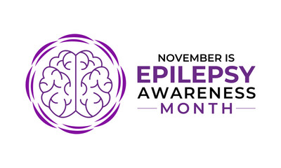 Epilepsy Awareness Month, observed in November, raises awareness about epilepsy, seizures, treatment, and brain health. Purple ribbon and  brain Vector illustration. Banner poster, social media vector