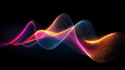 Flowing curved neon lines forming elegant futuristic luminous wave design