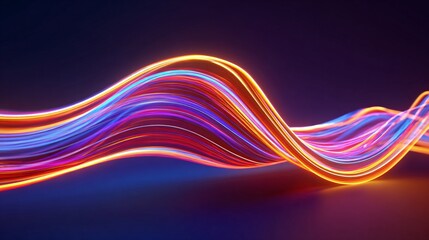 Curved glowing arcs of neon light forming futuristic wave movement