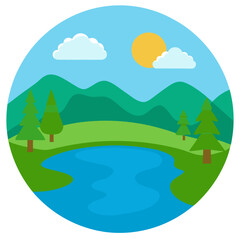 Pond landscape vector on white background.