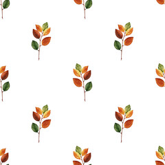 Watercolor seamless pattern with autumn leaves for packaging, fabric design, greeting cards, and seasonal craft projects.