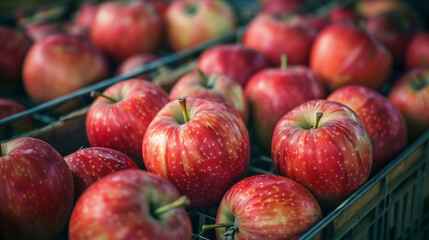 Apples in an eco-friendly grid. Autumn composition. natural farm product.