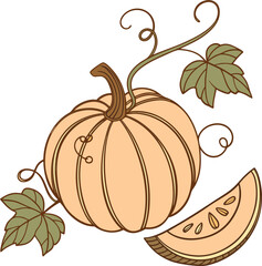 Autumn pumpkin Vector File,  Fall harvest Design File, Flat pumpkin design