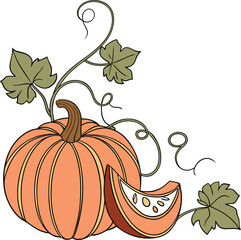 Autumn pumpkin Vector File,  Fall harvest Design File, Flat pumpkin design